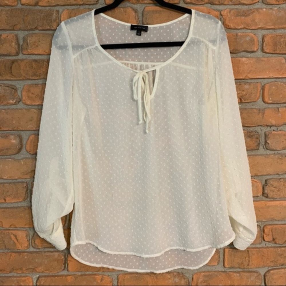 The Limited Womens Swiss Dot Sheer Tie Neck Blouse Creamā Long Sleeve Size Small